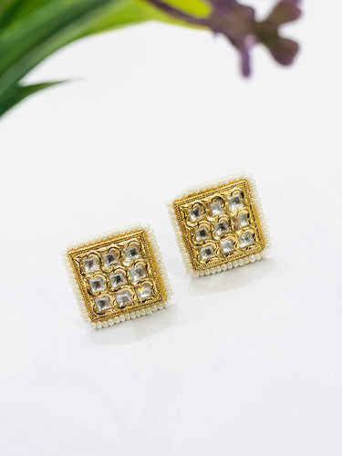 Square Kundan Pearl Earrings